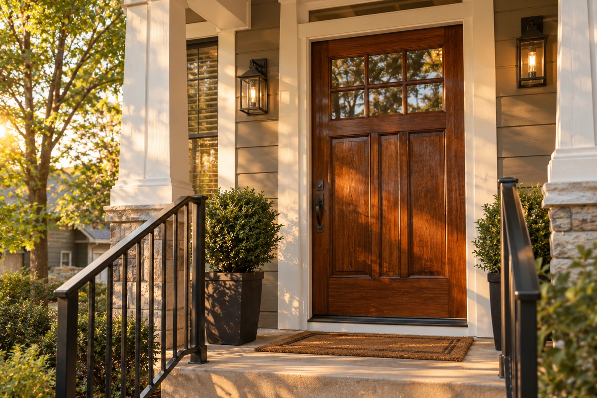 How to Maintain the Beauty of Your Refinished Wood Door 1 Refinished wood door maintenance on a mahogany front door at a South Florida home