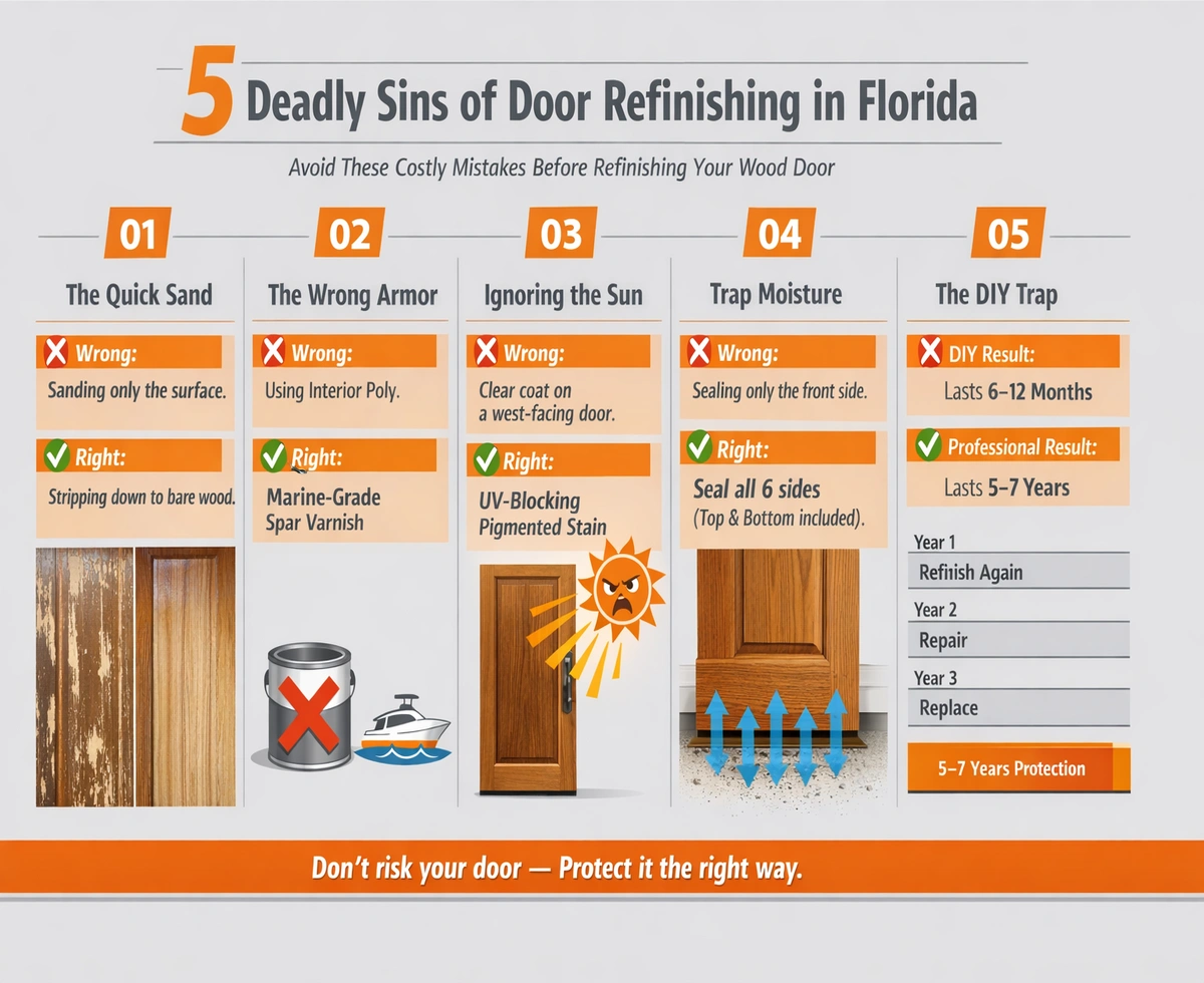 Top Mistakes Homeowners Make When Refinishing Doors in South Florida 9 Mistakes related to soor refinishing Florida