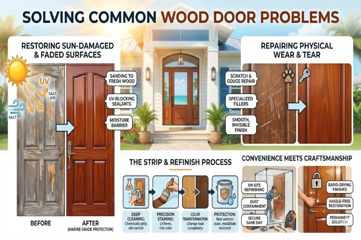 Versatile Wood Refinishing Solutions in Miami & South Florida 2 Solving common wood door problems