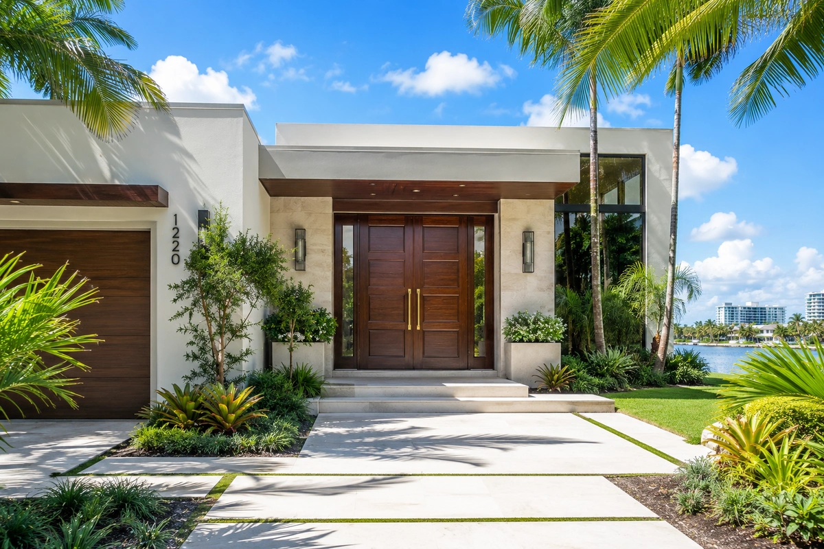 Door Refinishing Bay Harbor Islands: HOA-Approved Wood Restoration for Broadview & Bay Harbor Island Homes 5 Double door entry refinishing for Miami Modern home in Bay Harbor Islands
