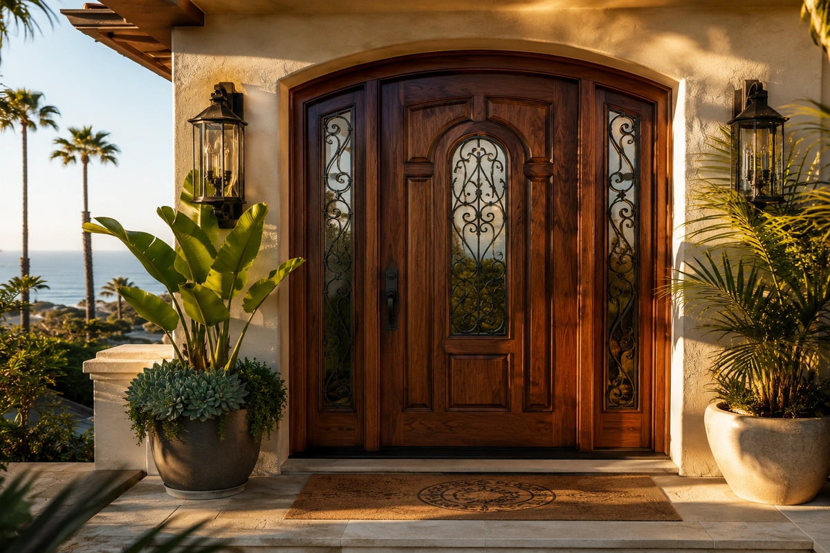 Elite Door Refinishing South Miami | Restoration & Wood Repair 5 A stunning home in South Miami featuring professional wood door refurbishment for both the entryway and garage door